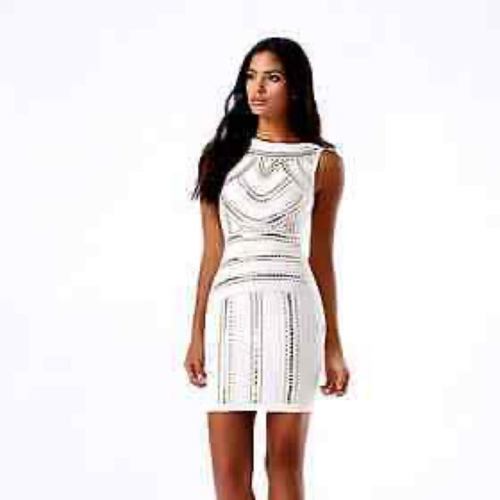 BEBE Gold Coin & Pearl Embellished/Studded Body con Dress! Y2K